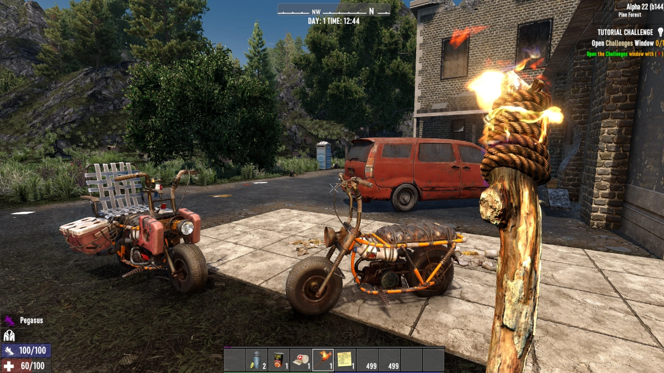 Minibike in 7 Days to Die — early motorized vehicle with small storage