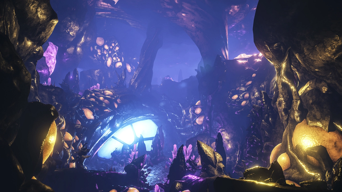 Caves and Aberration Valley in ARK Valguero with bioluminescent mushrooms