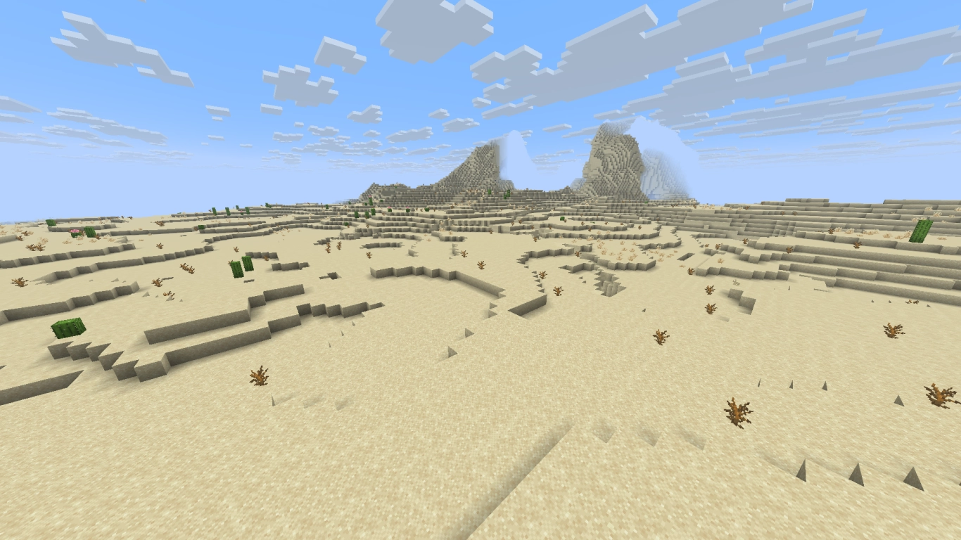 Vast sand dunes in the Minecraft desert