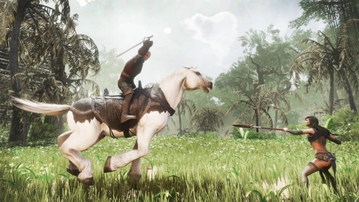 Cavalry combat in Conan Exiles: lance attack from the saddle