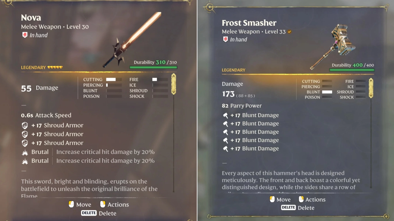Enshrouded melee weapons at a glance: daggers, swords, axes, and hammers for different playstyles