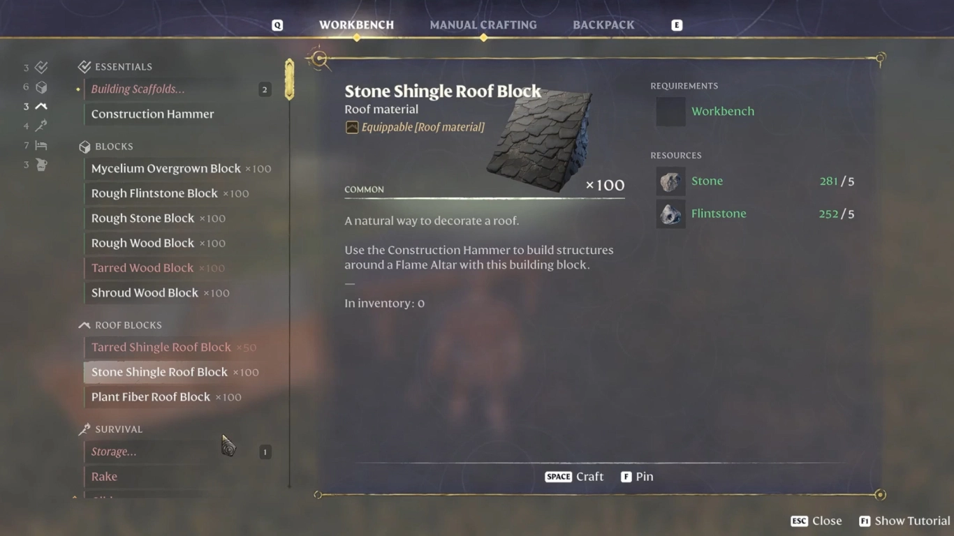 Craft Workbench materials and manage large stacks in Enshrouded inventory