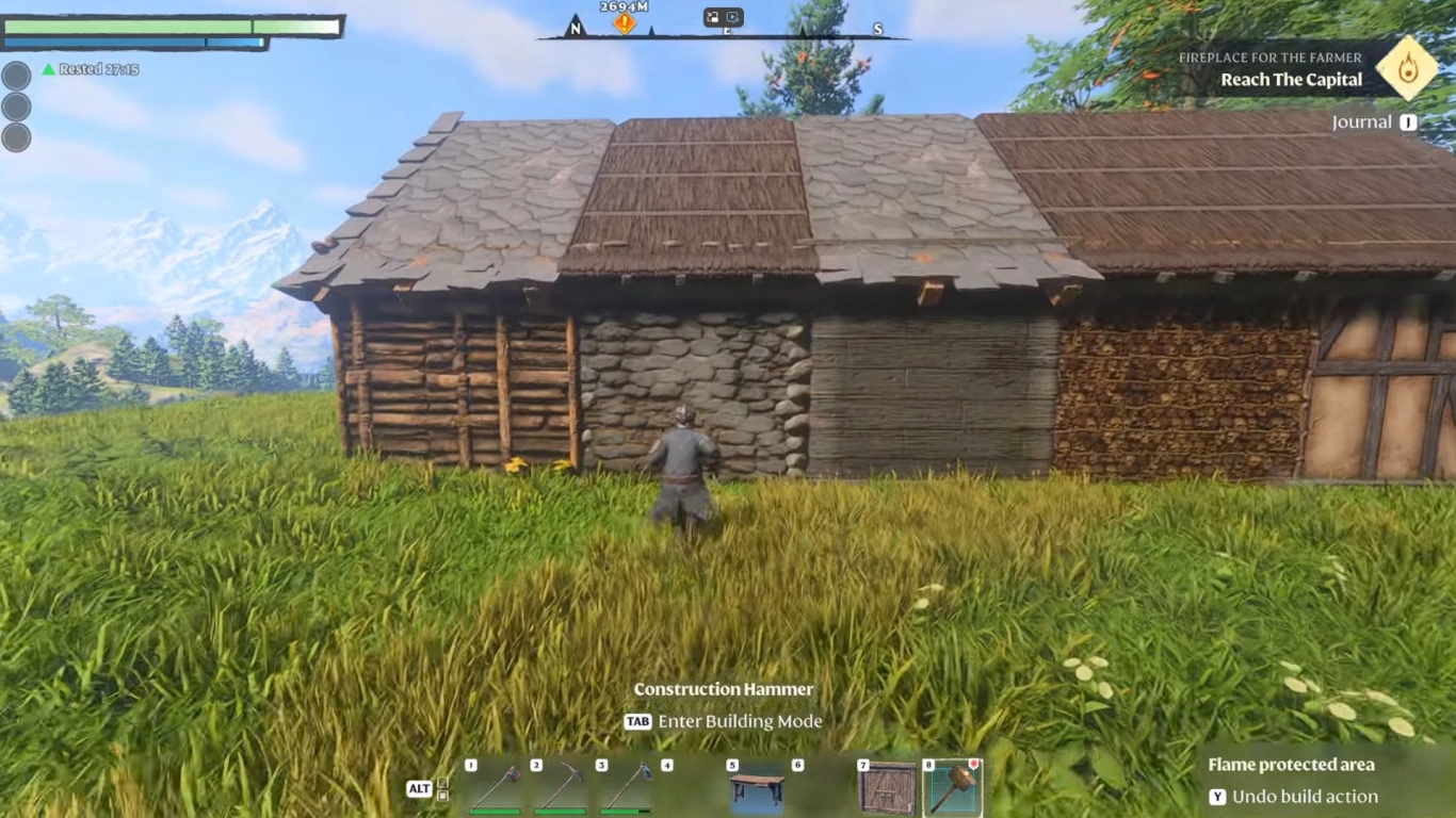 Build a roof in Enshrouded with the Snapping Tool and various pitched-roof shapes