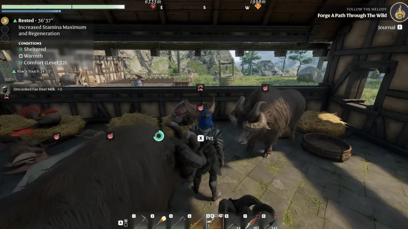 Build a barn in Enshrouded with roof, sleeping spots, and feed
