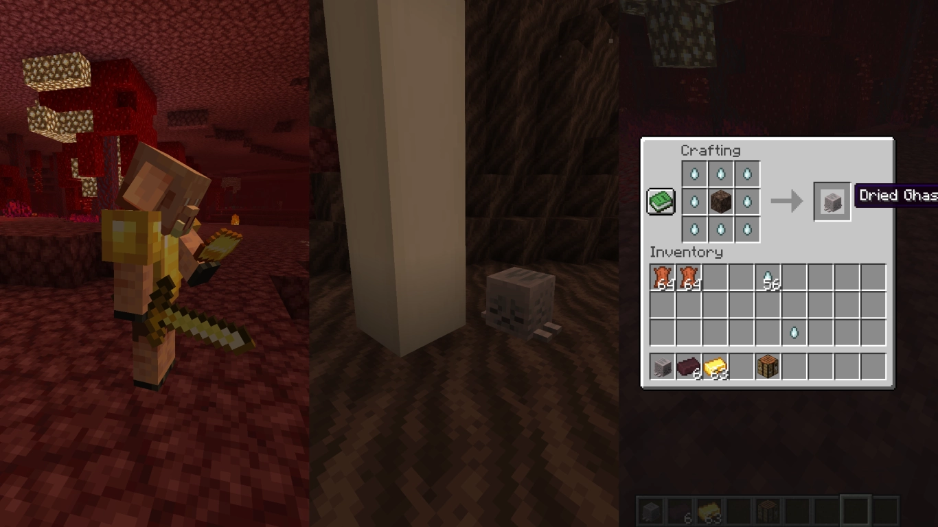 A dried-out Ghast next to a water container