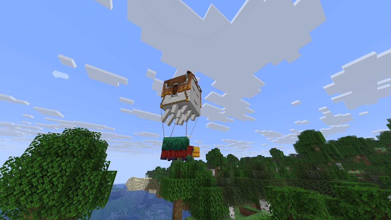 Minecraft player flying on a Happy Ghast