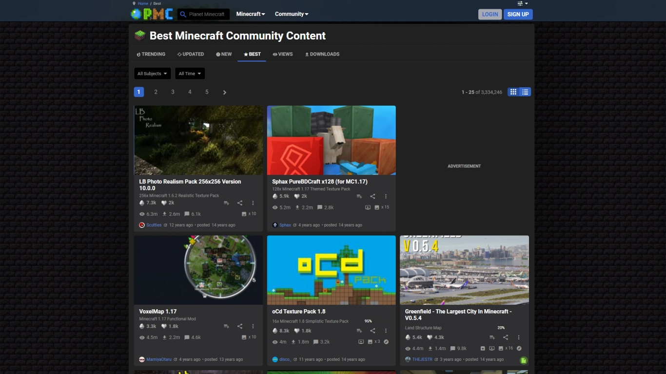 Screenshot of Planet Minecraft