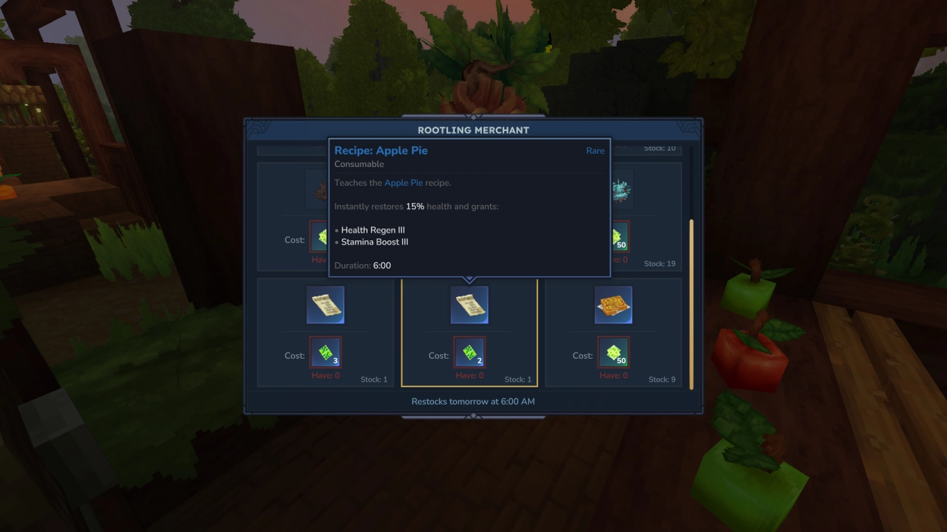 Hytale Rootling Merchant sells recipes for Essence of Life
