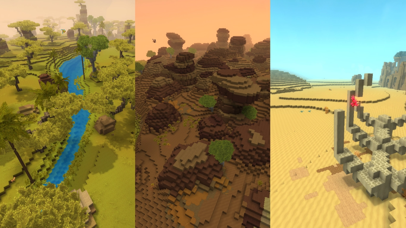Hytale Howling Sands Golden Steppes savanna with rivers and palms