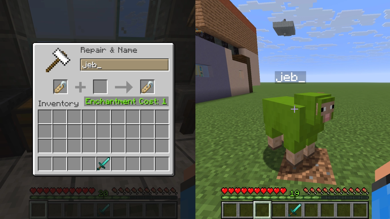 Renaming items and blocks with the Minecraft anvil