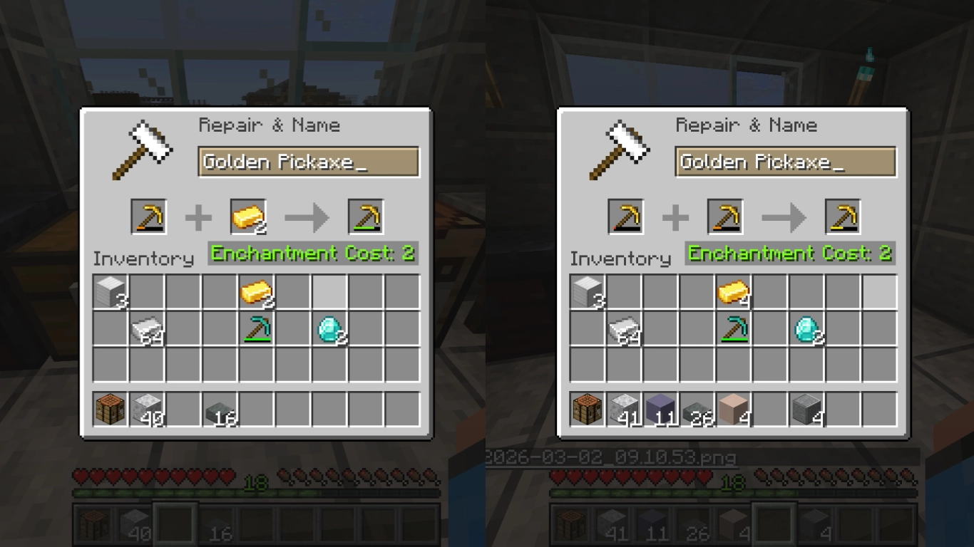 Repairing tools and armor at the Minecraft anvil
