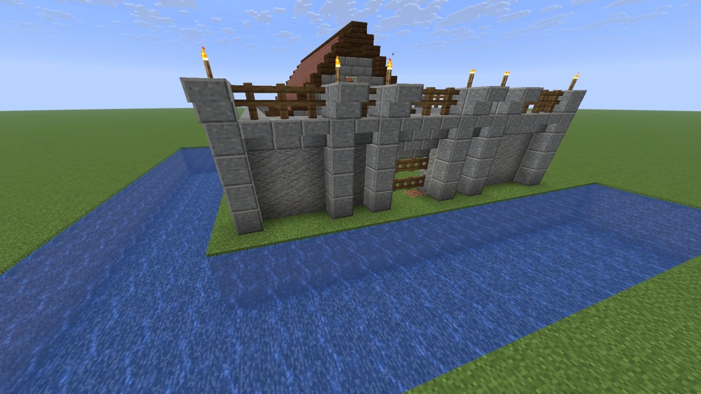 Moat and island as defenses in Minecraft