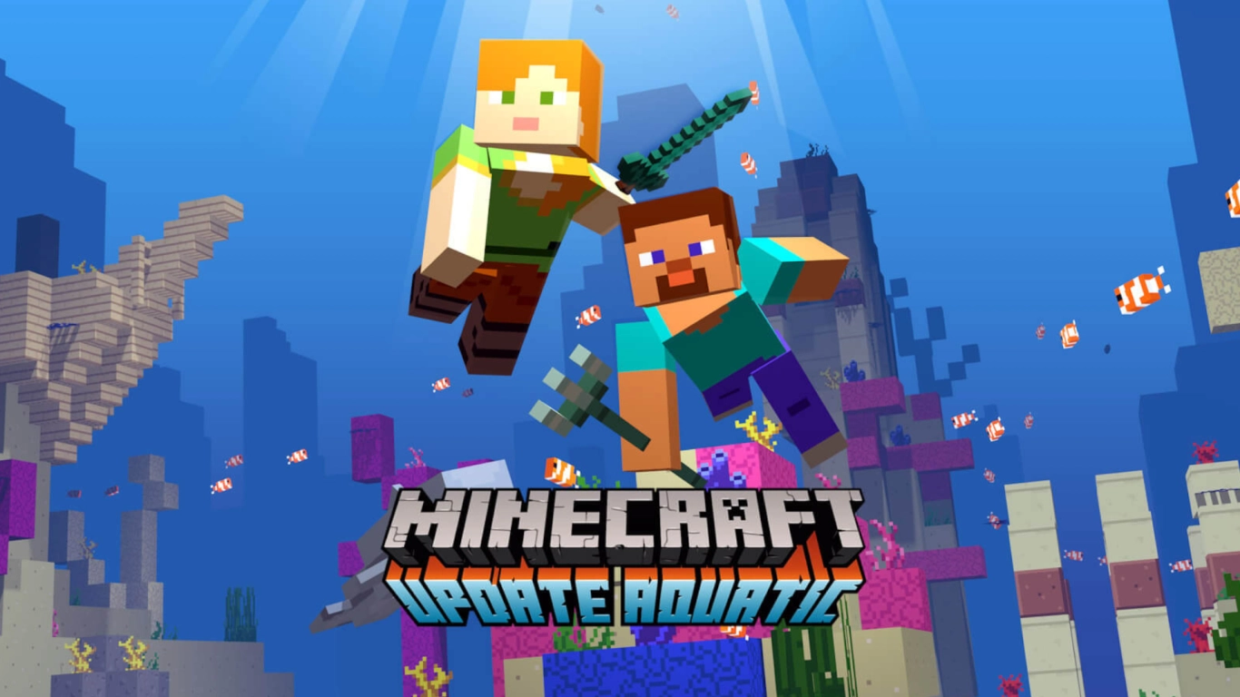 Minecraft 1.13 Update Aquatic with ocean biomes, swimming, and tridents