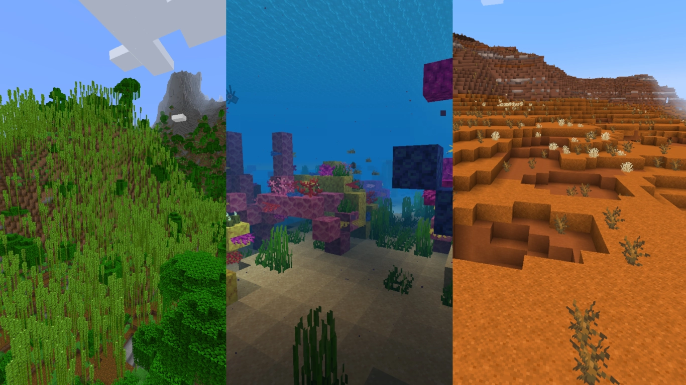 Unique blocks and items in Minecraft biomes: coral, bamboo, and red sand