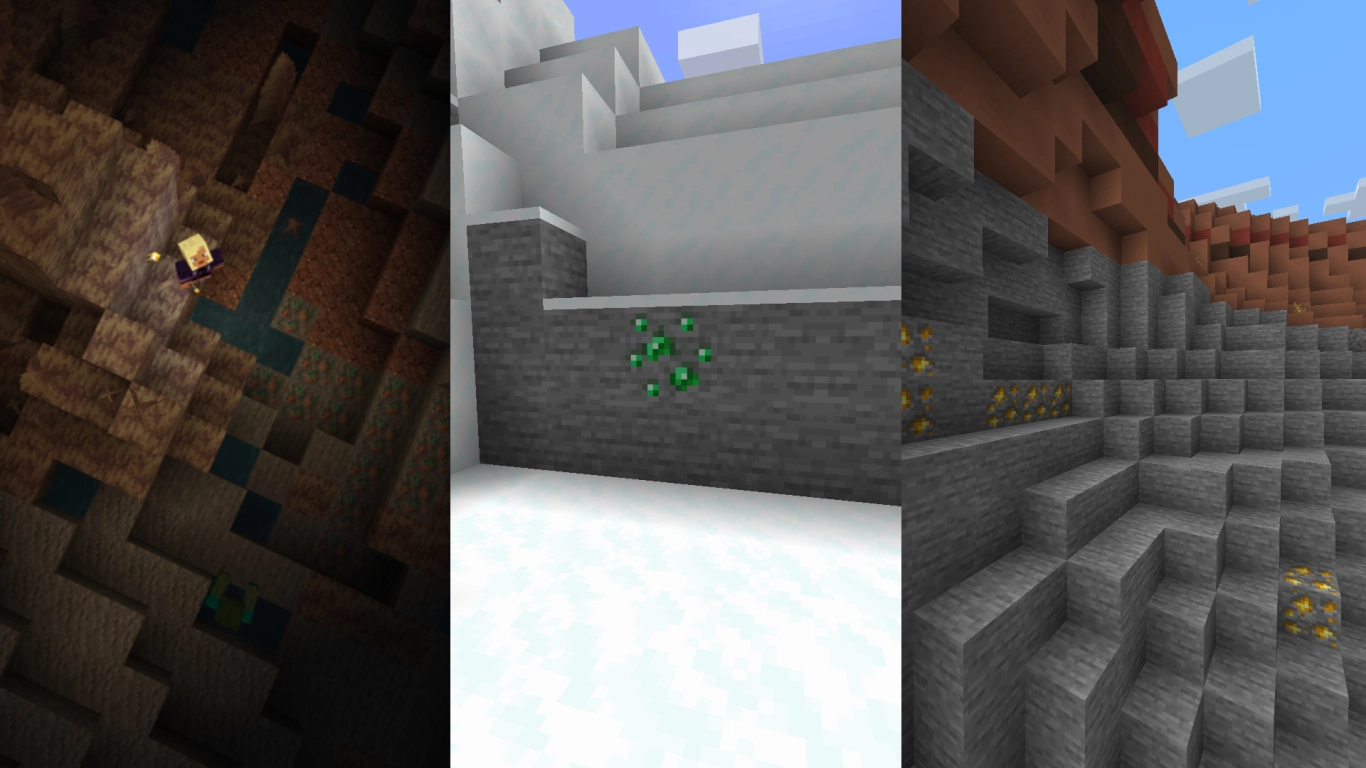 Ore distribution in Minecraft biomes: gold, copper, and emeralds