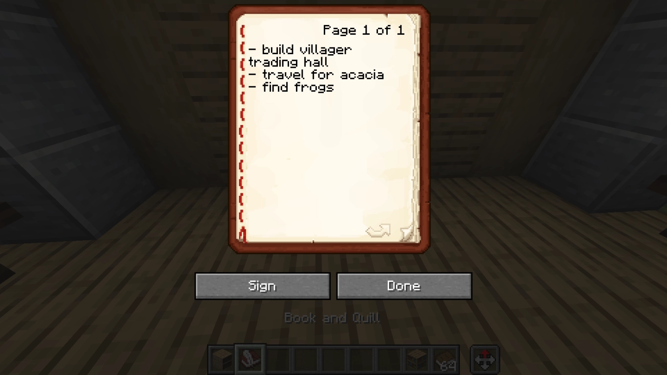 Book and quill for writing notes in Minecraft