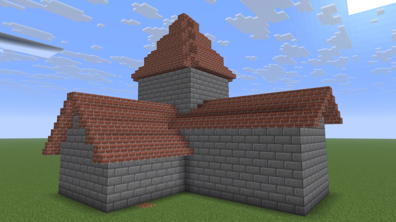 Minecraft house with multiple sections and different roof heights for added variety