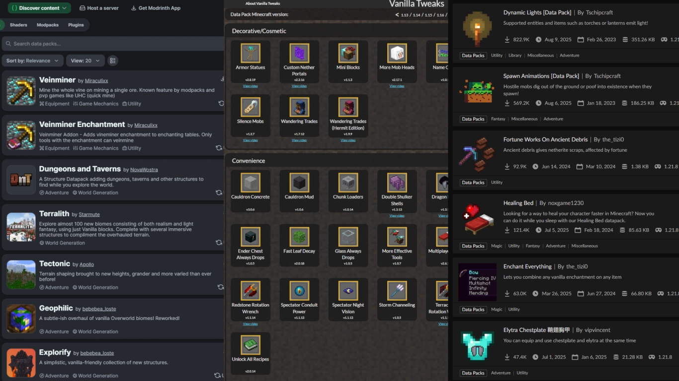 Community Data Pack examples and gameplay enhancements in Minecraft