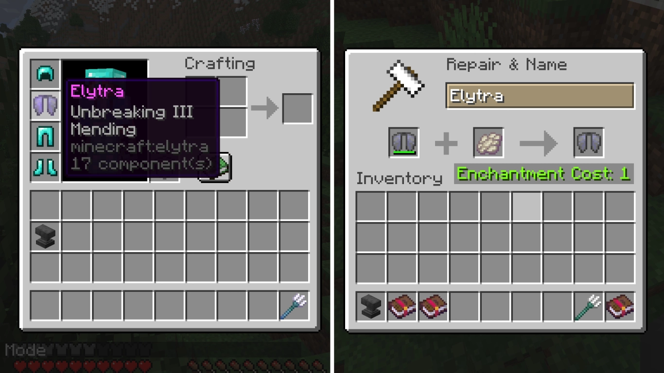 Elytra enchantments: Unbreaking and Mending, plus repairing with Phantom Membranes in Minecraft