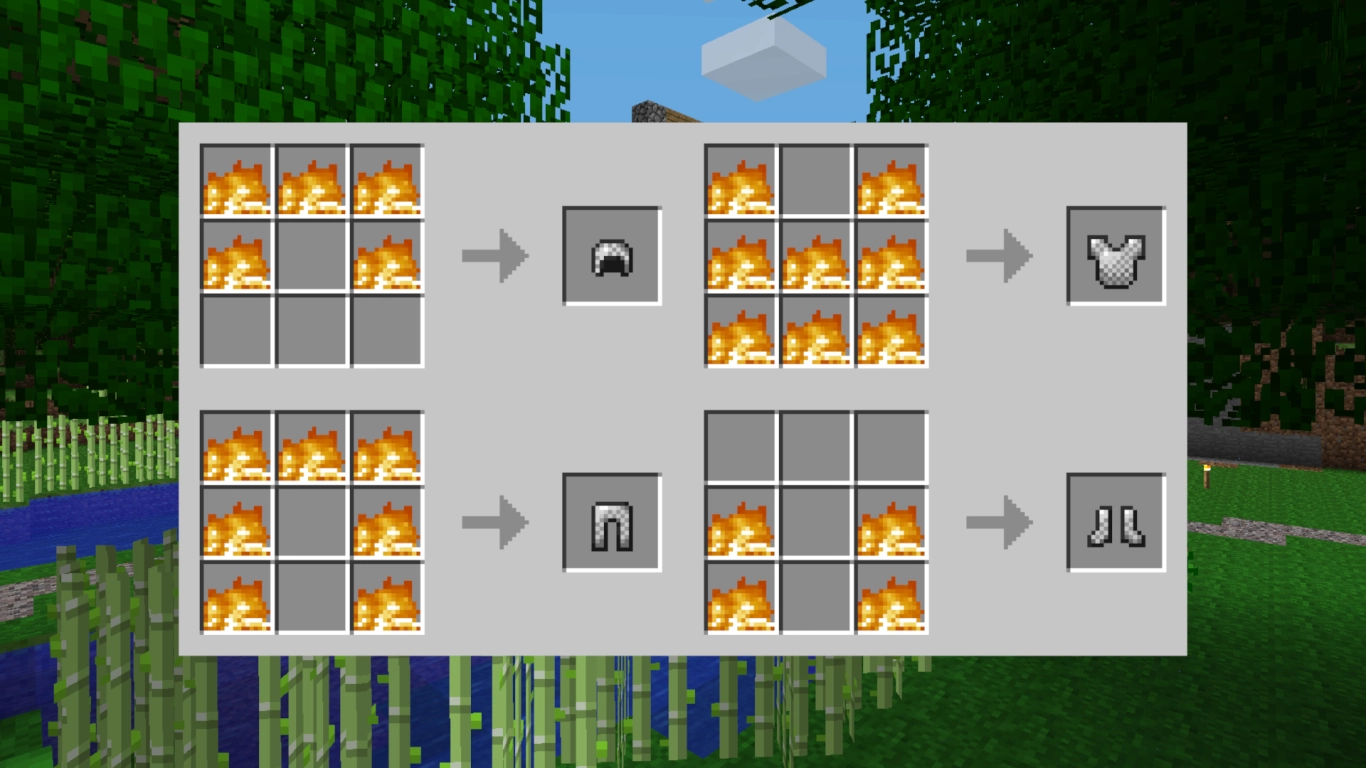 Minecraft crafting chainmail armor with fire