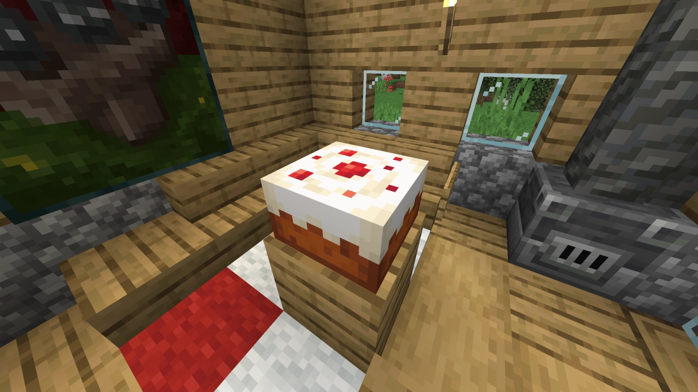 Minecraft sweet foods: cake, pumpkin pie, and cookies on a table