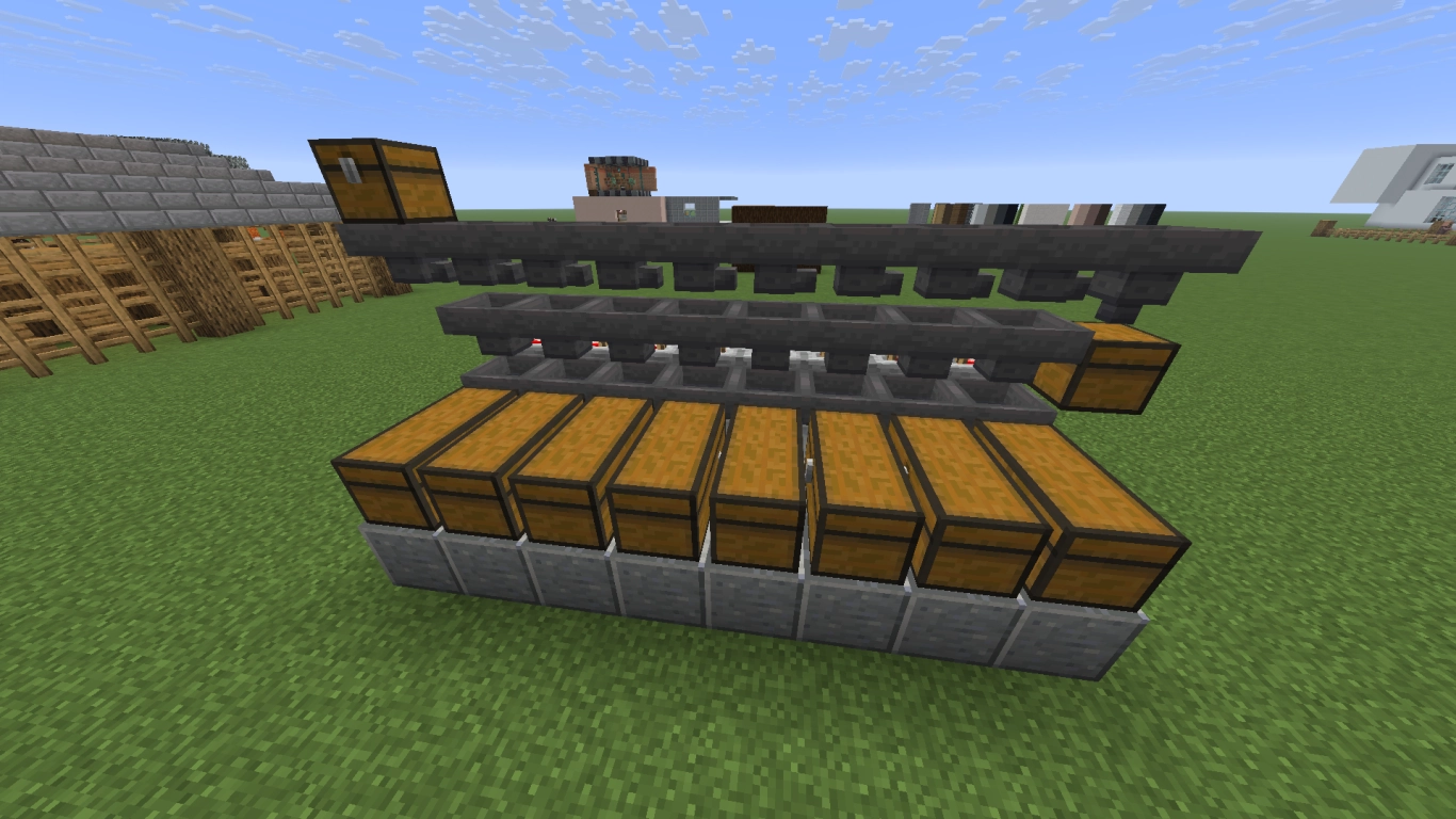 Minecraft hopper for automatic item transport and sorting
