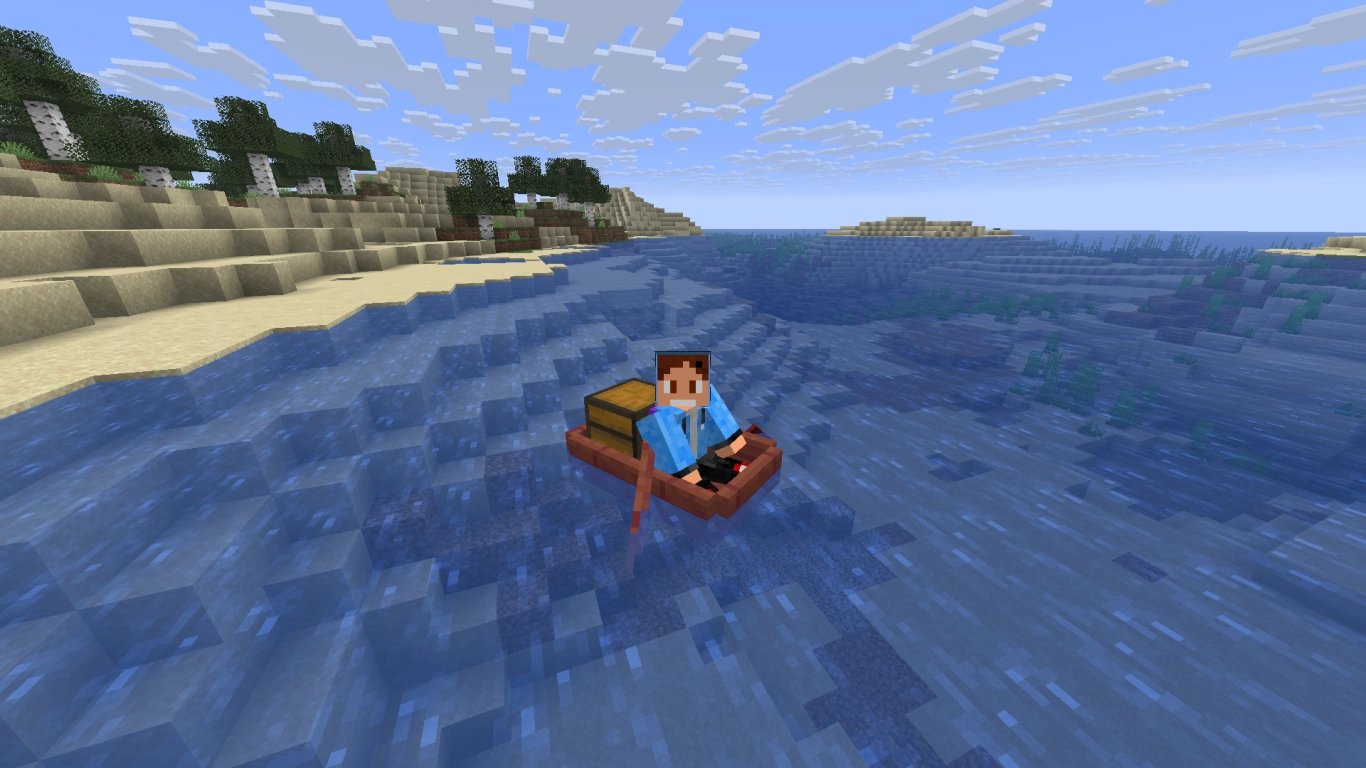 Minecraft boat with chest for long item transport over water