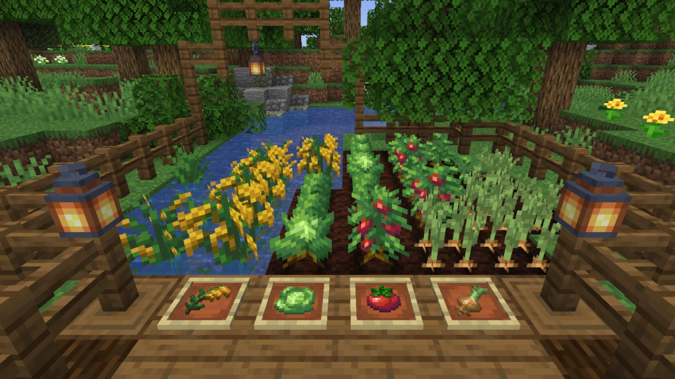 Minecraft fields with crops and optimized food system