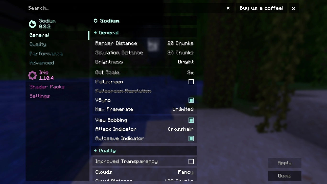 Minecraft mod Sodium for better performance and rendering