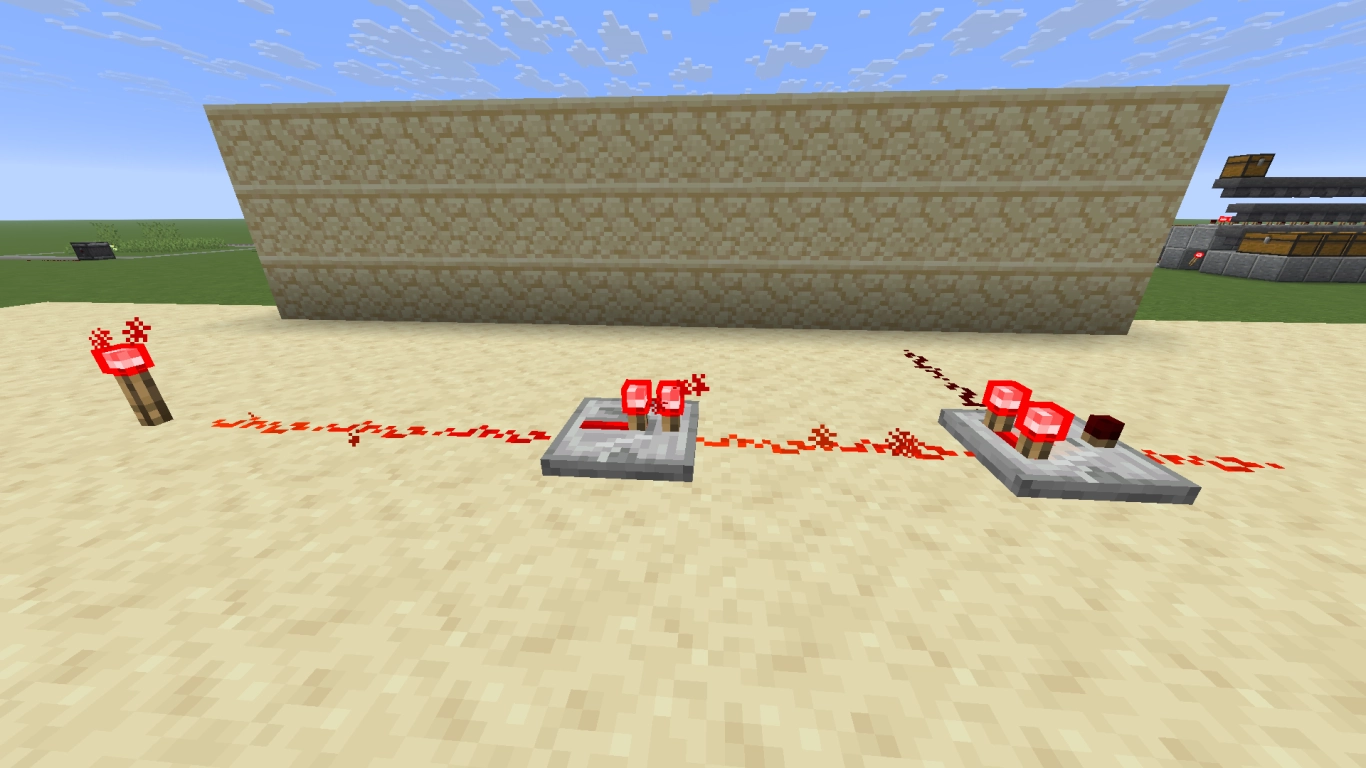 Redstone wiring: dust, repeater, comparator, and torches for signal transmission