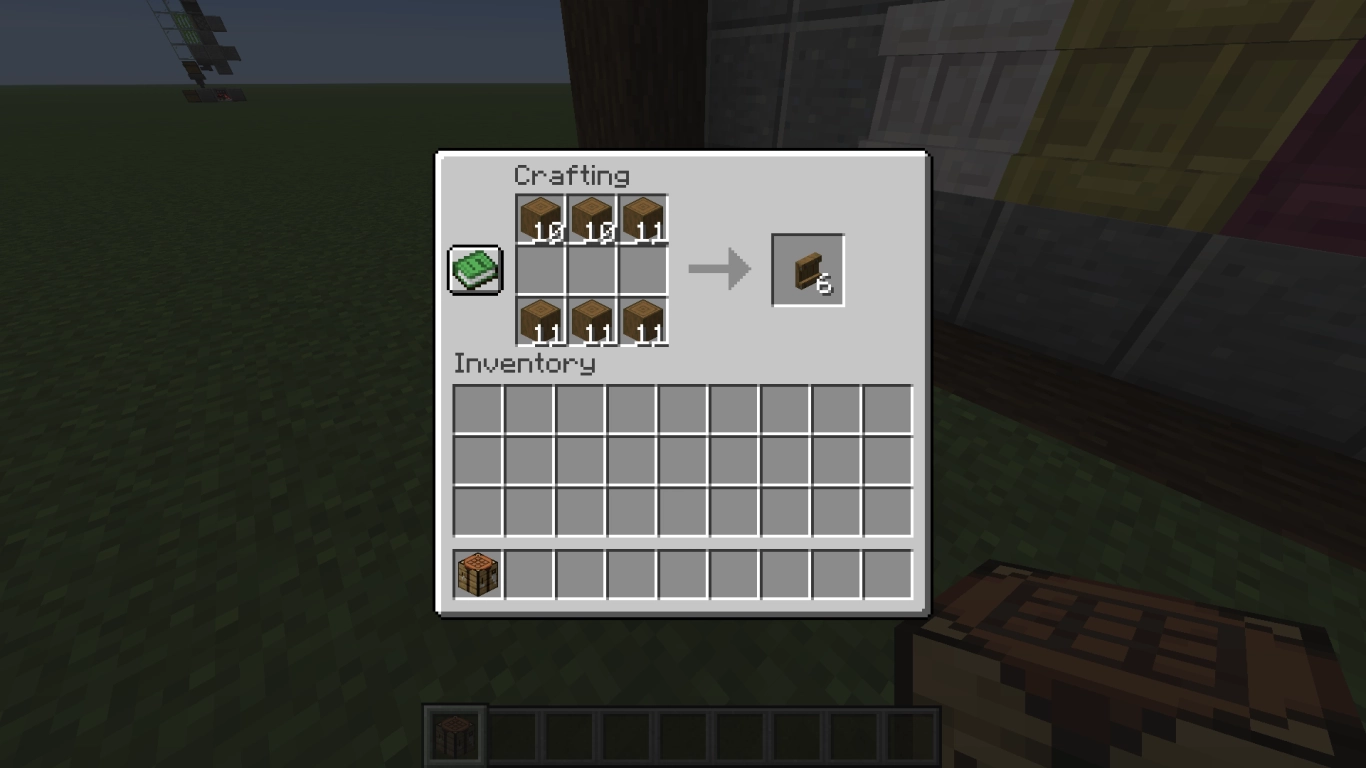 Minecraft shelf with three side-by-side slots in-game