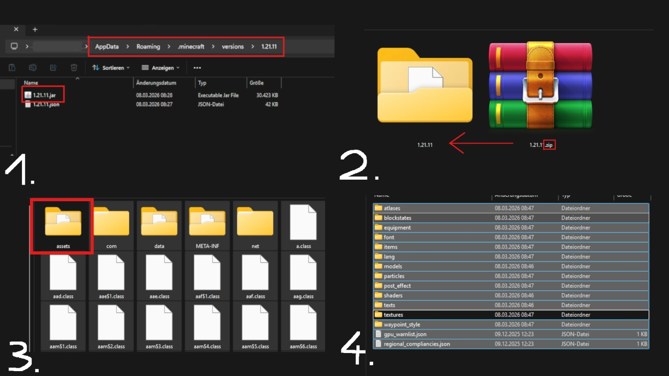 Create a Minecraft resource pack template: extract textures from the assets