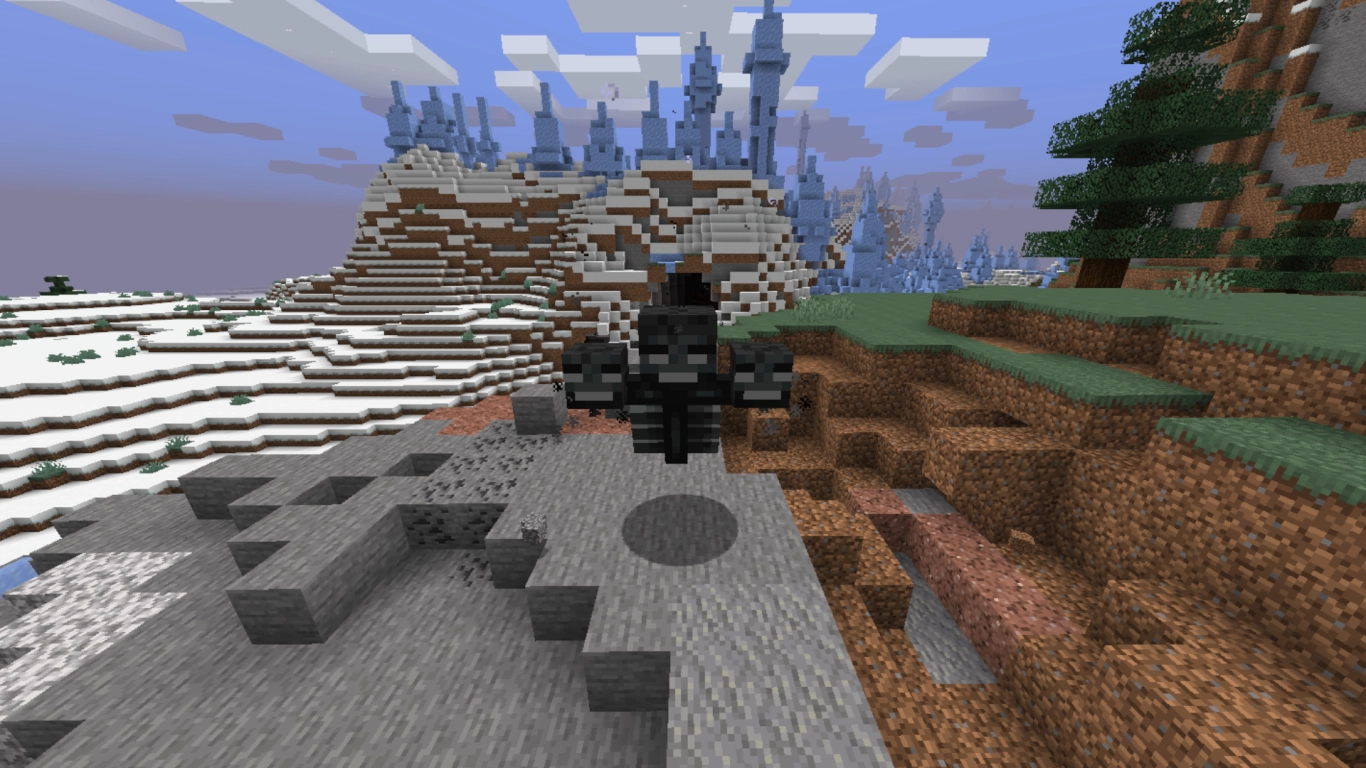 Minecraft Wither hovering and firing skull projectiles in a cave