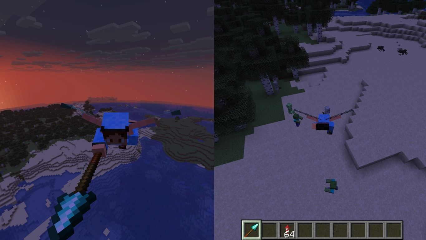 Minecraft spear damage scaling through speed on horseback and with Elytra