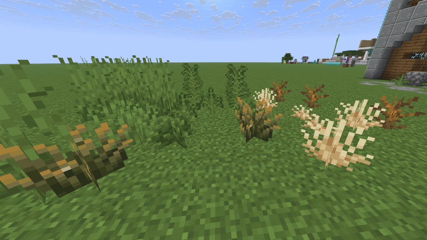 Minecraft grass, ferns, and shrubs for natural decorative details