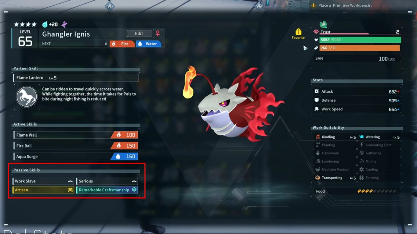 Overview of passive skills in Palworld with bonus tiers and arrow indicators