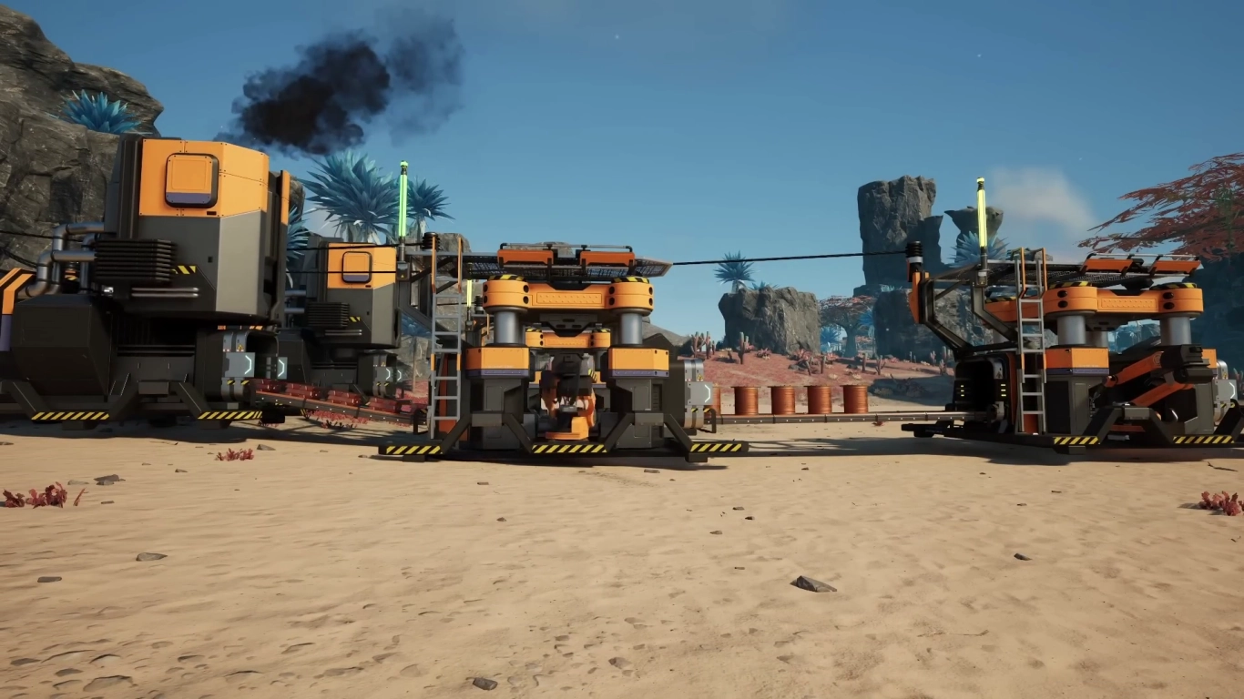 Find limestone in Satisfactory, make concrete, and use conveyor belts