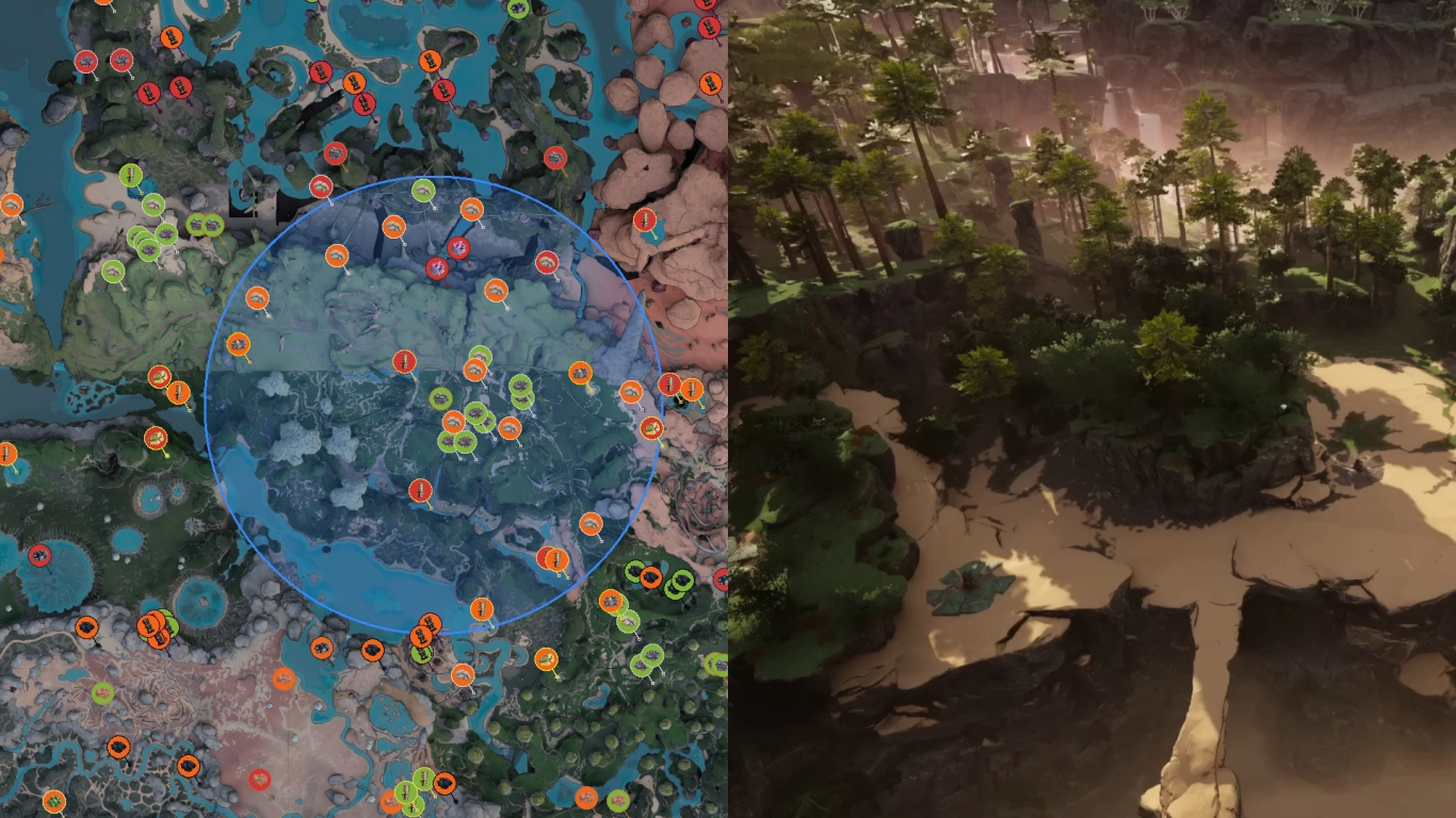 Satisfactory starting area Northern Forest with dense vegetation and pure nodes