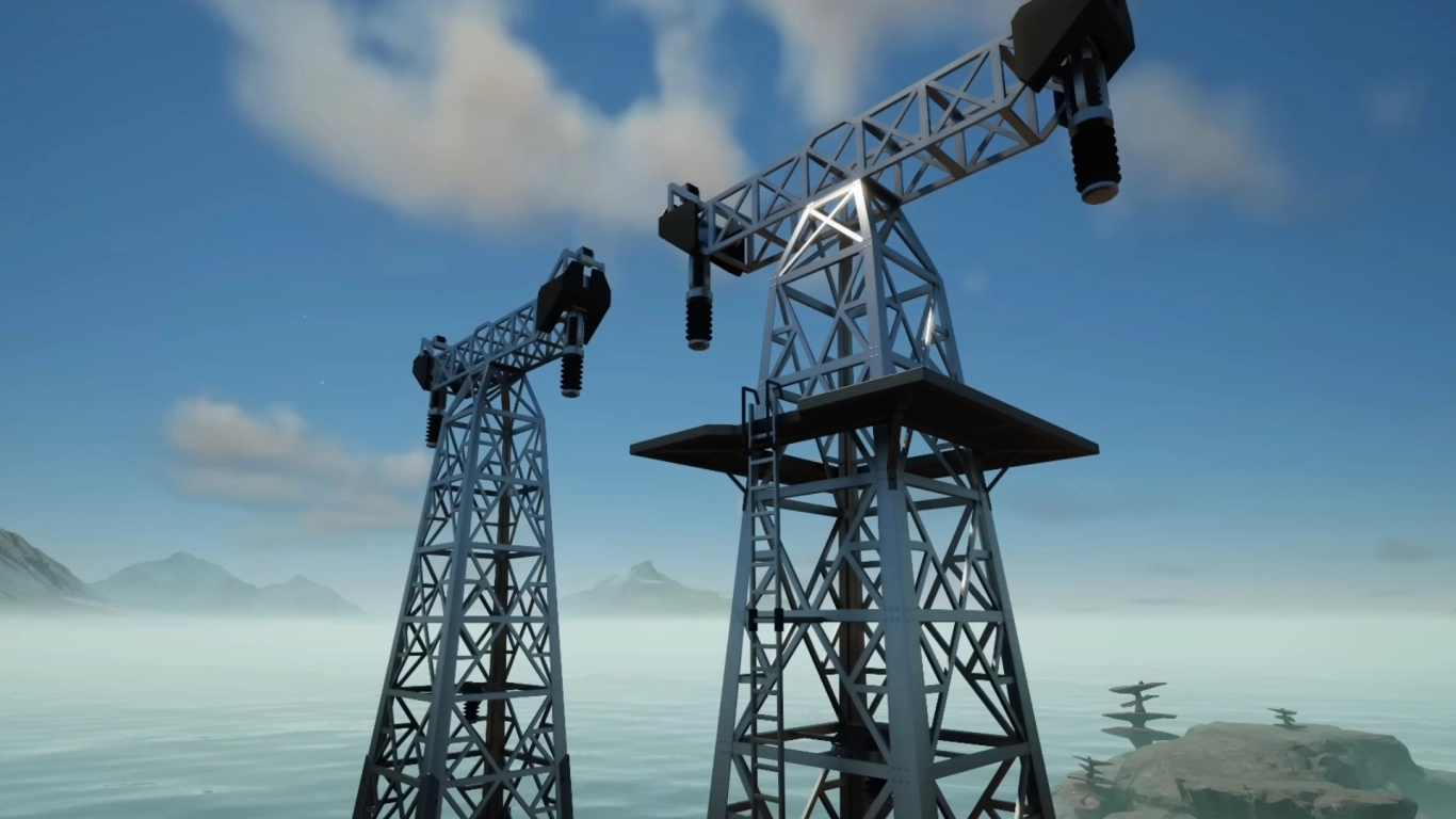 Satisfactory power grid: Power Towers, Zipline, and Power Storage