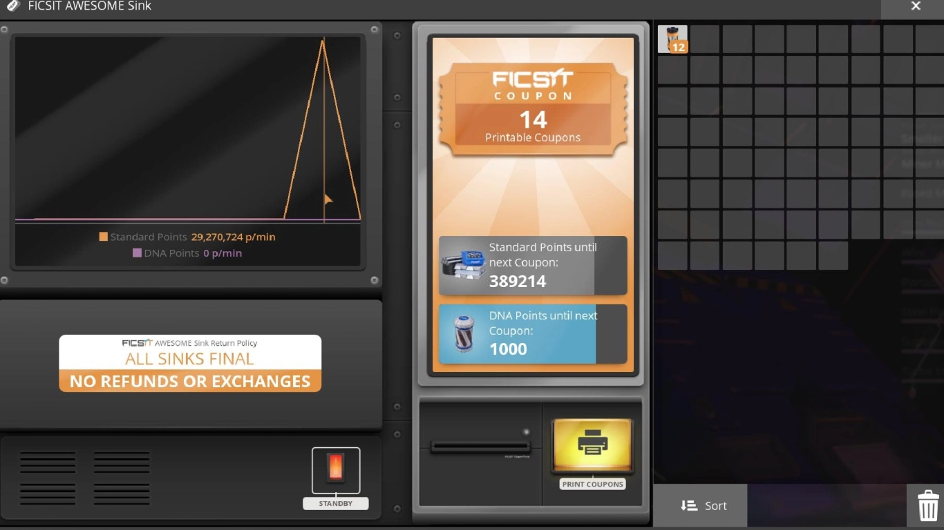 AWESOME Sink and FICSIT Coupons for building and logistics upgrades in Satisfactory