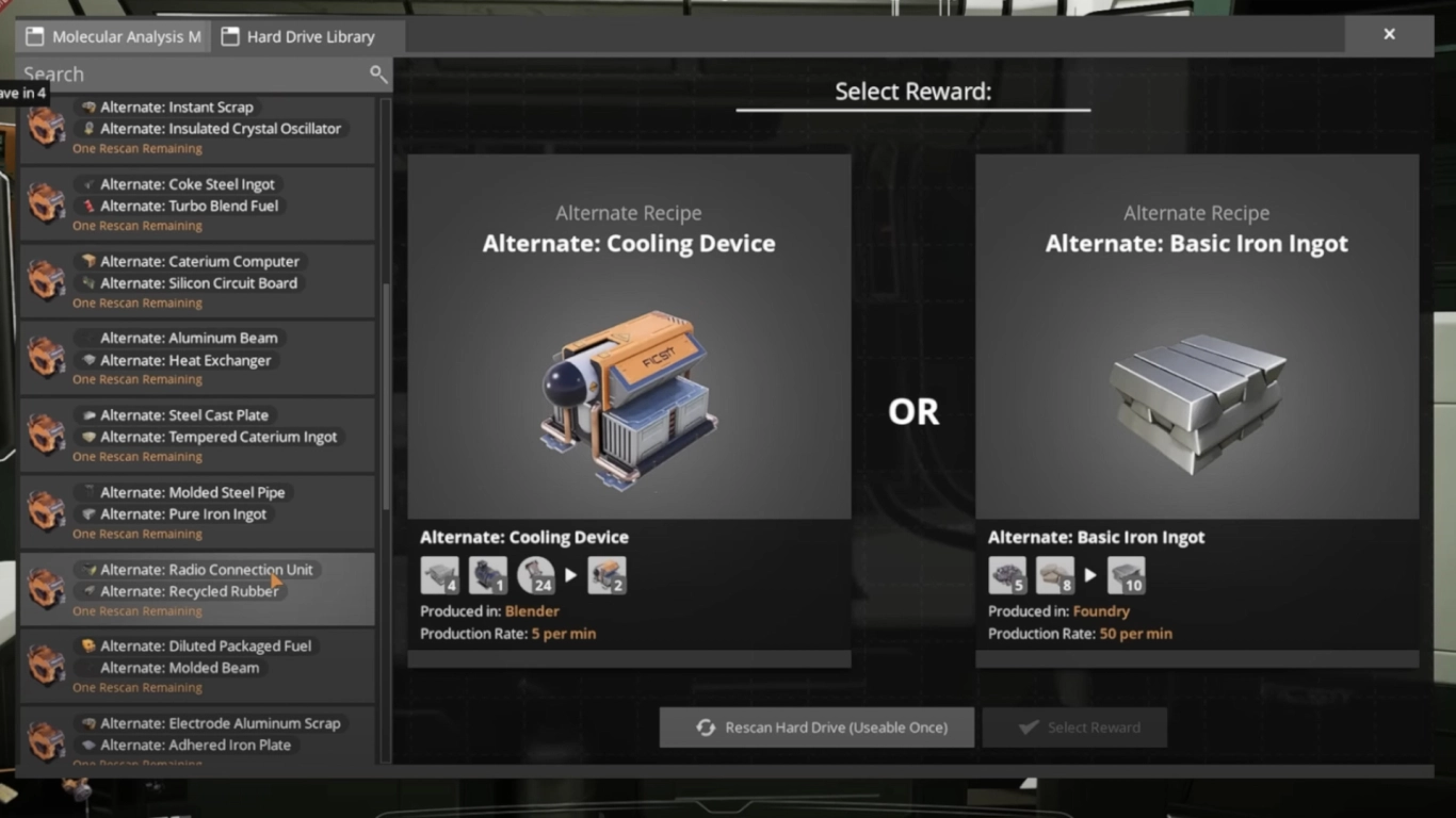 Choose Satisfactory Hard Drive recipes strategically