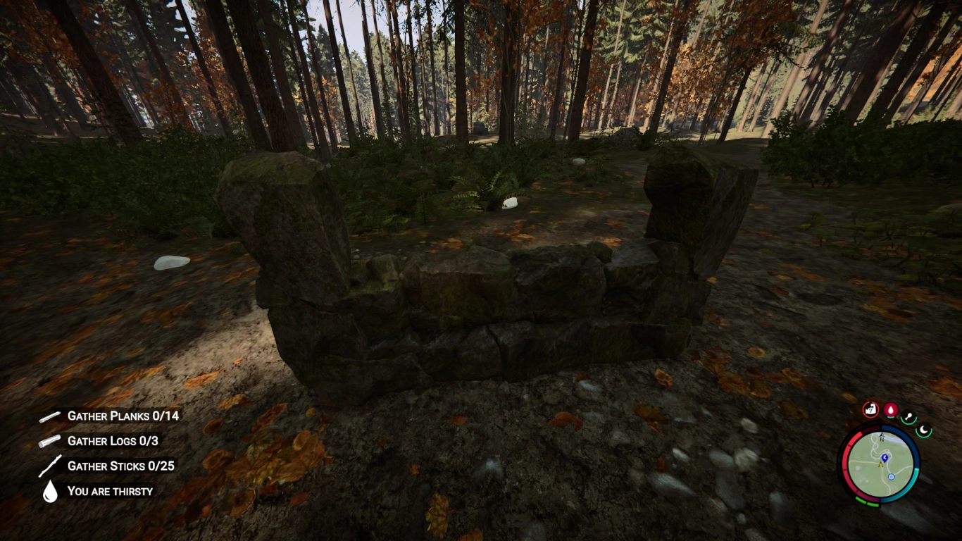 Stone walls as decorative fences and base defense in Sons of the Forest