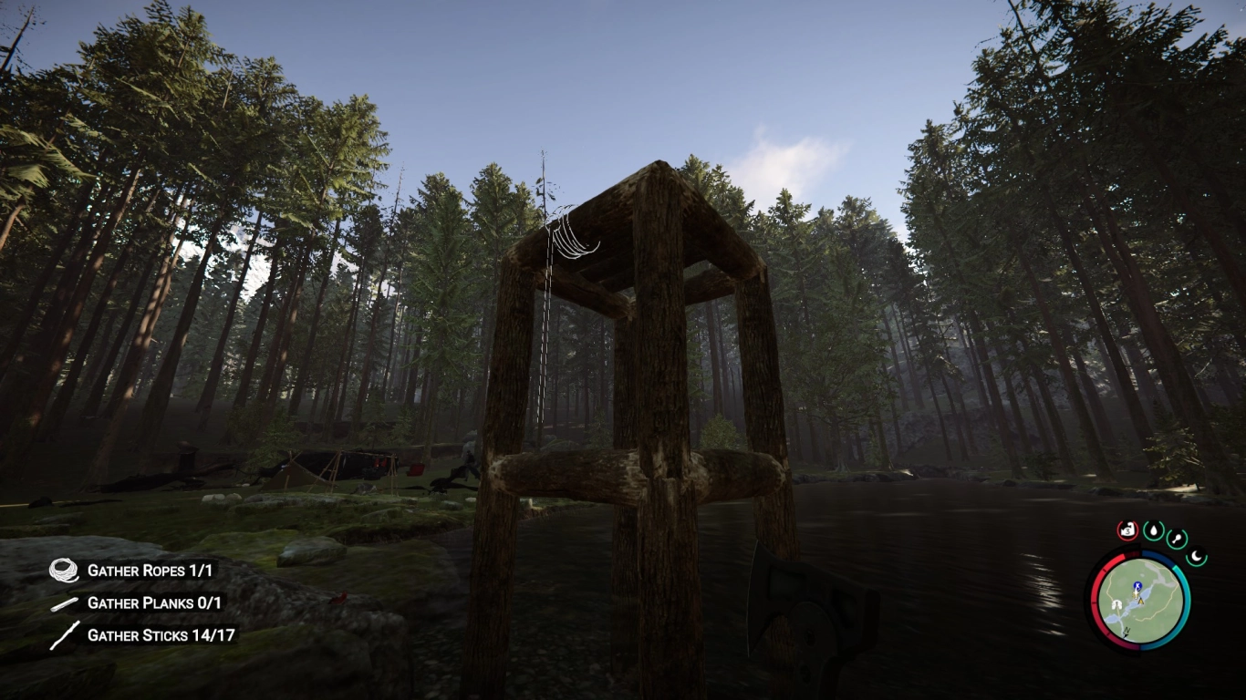 Treehouse and elevated platform for a safe core base in Sons of the Forest
